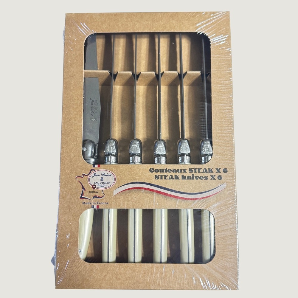 Jean Dubost Laguiole Steak Knives‎ Set of 6 Ivory Cream Made in France NIB